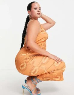 Public Desire Curve 70's Inspired Bodycon Dress In Brown Print For Women Multi -Desirelic Store 201176914 3