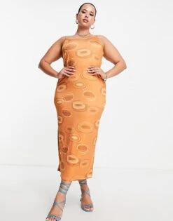 Public Desire Curve 70's Inspired Bodycon Dress In Brown Print For Women Multi -Desirelic Store 201176914 4