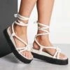 Public Desire Tura Knot Upper Flat Sandals In White For Women Taupe -Desirelic Store 201626872 1 taupe