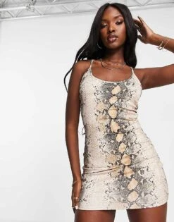 Public Desire Double Layered Slinky Cross Back Mini Dress In Snake Print For Women -Desirelic Store 201706425 4