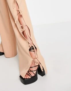 Public Desire Wide Leg Tie Side Trousers In Stone For Women -Desirelic Store 201825861 4