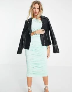 Public Desire Ruched One Shoulder Midi Dress In Mint Green For Women -Desirelic Store 201826030 4