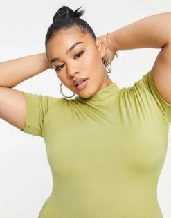 Public Desire Curve Double Layered Slinky Short Sleeve Mini Dress In Palm Green For Women -Desirelic Store 201923028 4