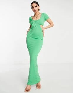 Public Desire Double Layer Slinky Cut Out Maxi Dress In Forest Green For Women -Desirelic Store 201963165 1 forest 1