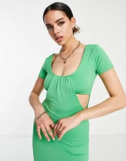 Public Desire Double Layer Slinky Cut Out Maxi Dress In Forest Green For Women -Desirelic Store 201963165 3