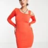 Public Desire Double Layer Slinky Cold Shoulder Mini Dress In Orange For Women Red -Desirelic Store 201963293 1 red
