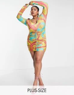 Public Desire Curve Scarf Print Mini Dress For Women Multi