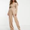 Public Desire Oversized Satin Utility Jumpsuit In Camel For Women