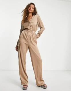 Public Desire Oversized Satin Utility Jumpsuit In Camel For Women -Desirelic Store 203110146 3