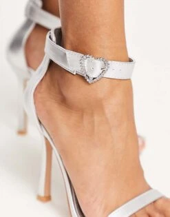 Public Desire Wide Fit Exclusive Elora Heeled Sandals With Heart Buckle In Silver For Women -Desirelic Store 204130845 3