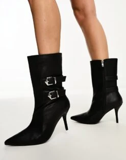 Public Desire Maria Buckle Heeled Ankle Boots In Black For Women