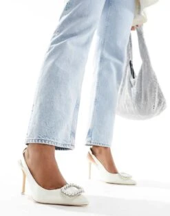 Public Desire Bridal Flora Embellished Buckle Heeled Slingback In Cream Satin For Women -Desirelic Store 205421443 1 creamsatin 1