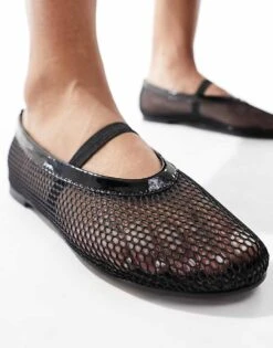 Public Desire River Mesh Ballet Flat In Black For Women -Desirelic Store 205456672 2