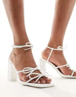 Public Desire Mid Heeled Sandal With Bows In White For Women White Pu