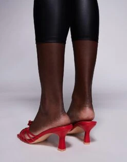 Public Desire Vertigo Mid Heeled Mule With Rosette In Red For Women -Desirelic Store 205456841 3