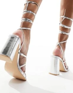 Public Desire Rhea Block Heeled Sandal In Silver For Women -Desirelic Store 205670773 2