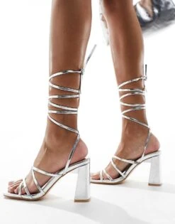 Public Desire Rhea Block Heeled Sandal In Silver For Women -Desirelic Store 205670773 4