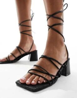 Public Desire Idris Mid Heeled Sandal With Ankle Ties In Black For Women -Desirelic Store 205670816 2