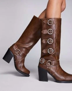 Public Desire Fetish Heeled Biker Boot In Tan For Women -Desirelic Store 205670832 2