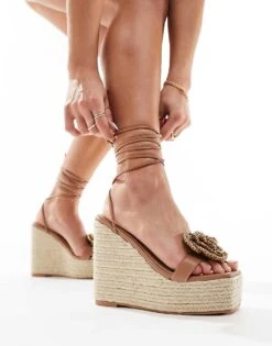 Public Desire Mariella Heeled Espadrille With Crochet Rosette In Natural For Women -Desirelic Store 205670858 1 natural 1
