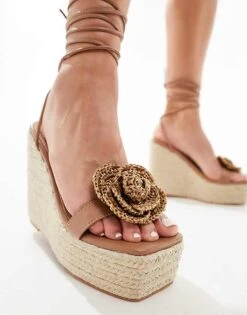 Public Desire Mariella Heeled Espadrille With Crochet Rosette In Natural For Women -Desirelic Store 205670858 3