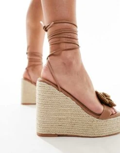 Public Desire Mariella Heeled Espadrille With Crochet Rosette In Natural For Women -Desirelic Store 205670858 4