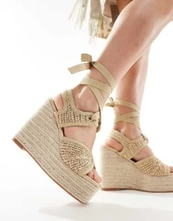 Public Desire Solstice Heeled Espadrille With Woven Straps In Gold For Women -Desirelic Store 205670870 1 gold 1