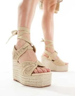 Public Desire Solstice Heeled Espadrille With Woven Straps In Gold For Women -Desirelic Store 205670870 2