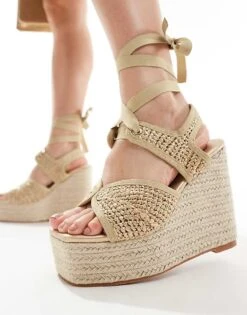 Public Desire Solstice Heeled Espadrille With Woven Straps In Gold For Women -Desirelic Store 205670870 4