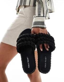 Public Desire Hattie Woven Flat Slider In Black For Women -Desirelic Store 205670907 2