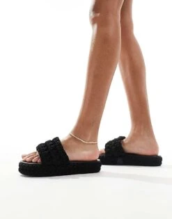 Public Desire Hattie Woven Flat Slider In Black For Women -Desirelic Store 205670907 4