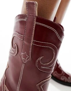 Public Desire Folklore Ankle Western Boot In Red For Women -Desirelic Store 205671004 3