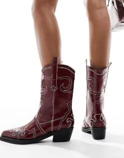 Public Desire Folklore Ankle Western Boot In Red For Women -Desirelic Store 205671004 4