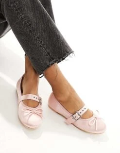 Public Desire Madelyn Ballet Flat In Pink Satin For Women