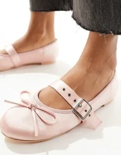 Public Desire Madelyn Ballet Flat In Pink Satin For Women -Desirelic Store 205671268 3