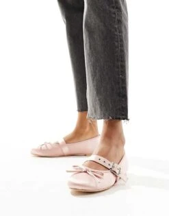 Public Desire Madelyn Ballet Flat In Pink Satin For Women -Desirelic Store 205671268 4