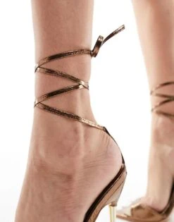 Public Desire Ronnie Pointed Heeled Sandal With Ankle Tie In Bronze For Women -Desirelic Store 205671313 4