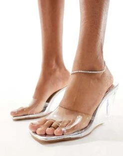 Public Desire Iggy Wedge Heeled Perspex Mule In Silver For Women -Desirelic Store 205671351 3