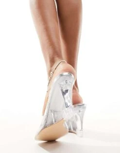 Public Desire Iggy Wedge Heeled Perspex Mule In Silver For Women -Desirelic Store 205671351 4