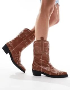 Public Desire Folklore Ankle Western Boot In Tan For Women -Desirelic Store 205671359 1 tan 1