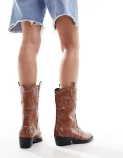 Public Desire Folklore Ankle Western Boot In Tan For Women -Desirelic Store 205671359 3