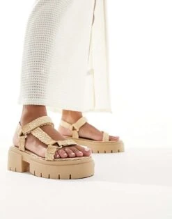 Public Desire Hazard Chunky Sandal With Raffia In Natural For Women -Desirelic Store 205671385 1 raffia 1