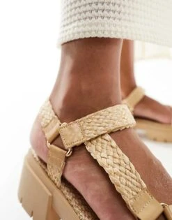 Public Desire Hazard Chunky Sandal With Raffia In Natural For Women -Desirelic Store 205671385 2