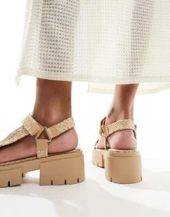 Public Desire Hazard Chunky Sandal With Raffia In Natural For Women -Desirelic Store 205671385 3