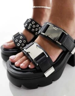 Public Desire Yuki Chunky Sandal With Western Hardware In Black For Women -Desirelic Store 205671440 2
