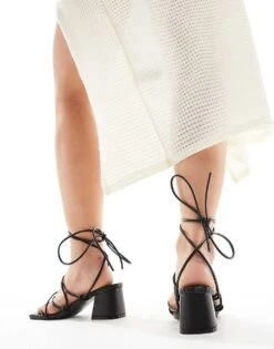 Public Desire Wide Fit Idris Mid Heeled Sandal With Ankle Ties In Black For Women -Desirelic Store 205673607 2