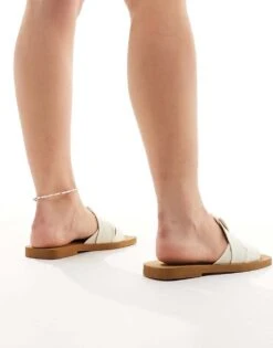 Public Desire Wide Fit Lyra Crossover Flat Sandal In Cream For Women -Desirelic Store 205673643 3