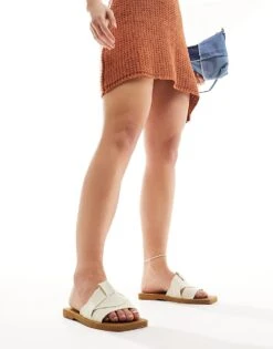 Public Desire Wide Fit Lyra Crossover Flat Sandal In Cream For Women -Desirelic Store 205673643 4