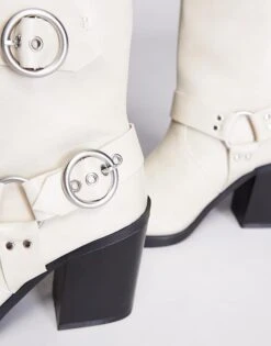 Public Desire Wide Fit Freak Heeled Ankle Biker Boot In Cream For Women -Desirelic Store 205673652 3