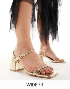 Public Desire Wide Fit Oracle Mid Heeled Sandal In Gold For Women -Desirelic Store 205673670 1 gold 1